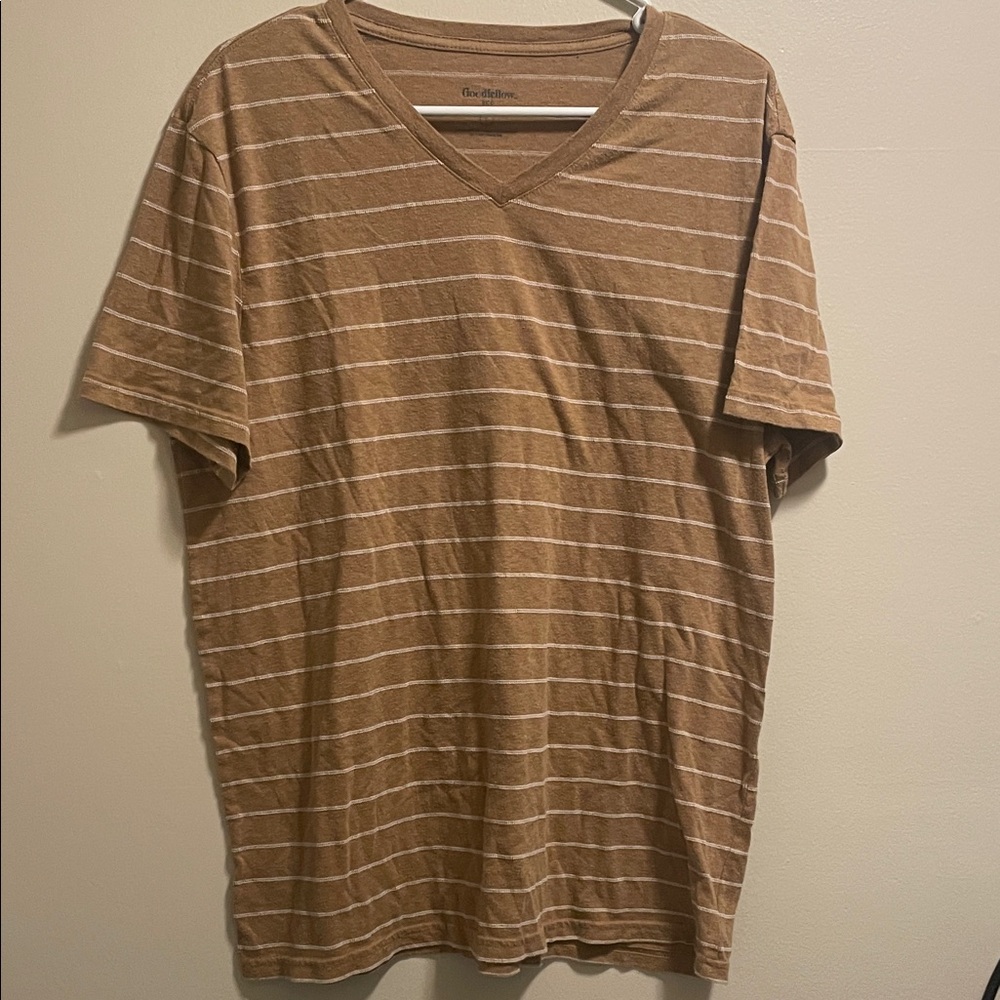Goodfellow & Co Tan V-Neck Striped Tee